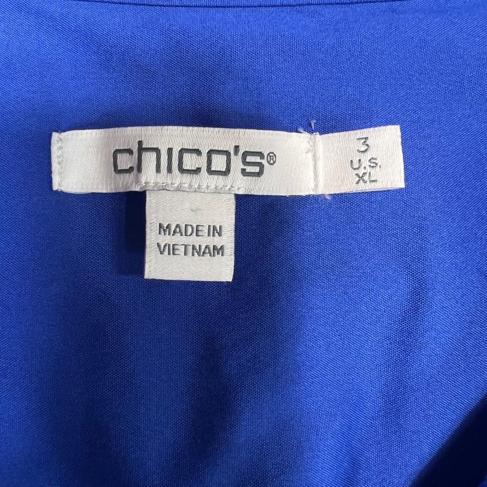Chico's Popover Poplin Maxi Dress Womens 3 (XL) Blue Vacation Resort Wear - Picture 3 of 8